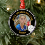 Black Gold Volleyball Player Photo Christmas Metal Ornament<br><div class="desc">This cool customized high school volleyball player photo gift features white typography of your team and player name on a black and gold Christmas ornament with a ball design. Personalize with your student's photograph and class year for a commemorative keepsake present.</div>