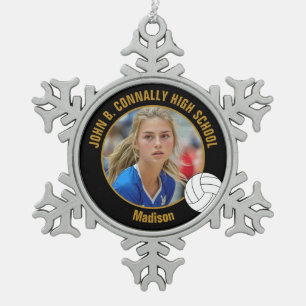 Black Gold Volleyball Player Photo High School Snowflake Pewter Christmas Ornament