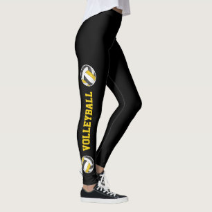 black gold volleyballs leg text volleyball leggings