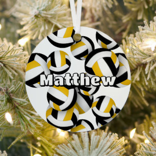 black gold volleyballs w athlete name keepsake metal tree decoration
