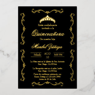 Black Gold w/wreath Quinceanera invitation Foil In