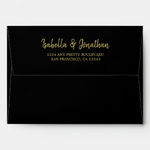 black gold watercolor wedding envelope