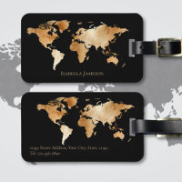 Black Gold Watercolor World Map Personalised