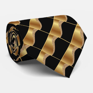 BLACK GOLD WAVE GEOMETRIC ABSTRACT TIE