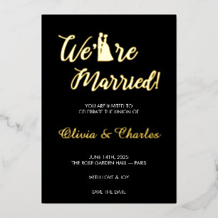 Black & Gold “We Are Married” Foil Wedding Invitat