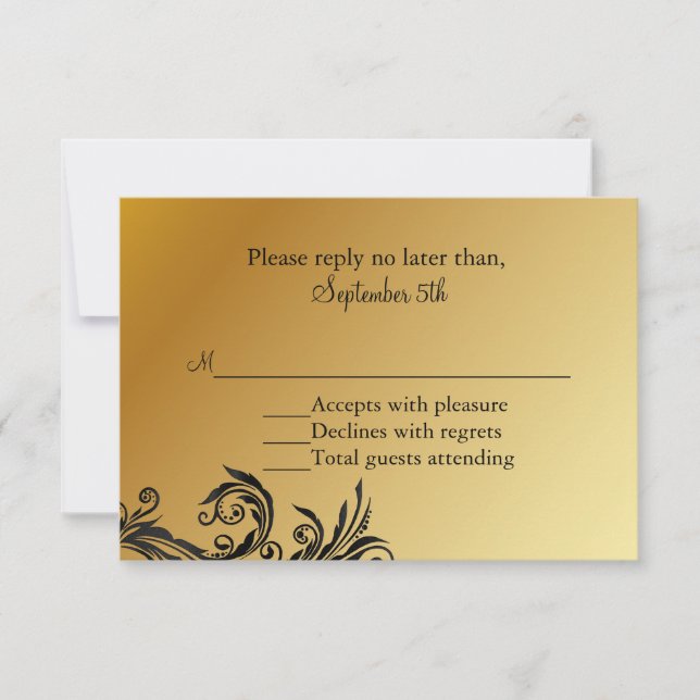 Black & Gold Wedding Anniversary RSVP Card (Front)