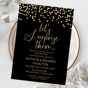 Black Gold Wedding Anniversary Surprise Party Invitation