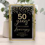 Black Gold Wedding Anniversary Welcome Sign<br><div class="desc">Celebrate your wedding anniversary in style with our elegant calligraphy welcome sign. They can be personalised with your details and customised to any colour.</div>