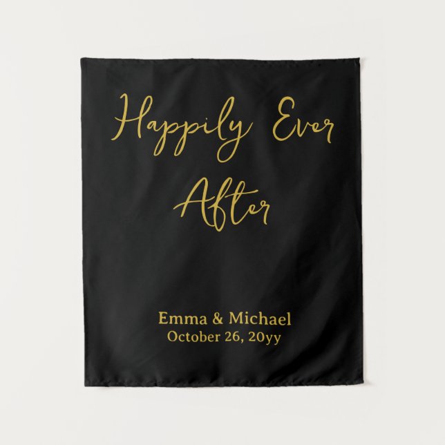 Black & Gold Wedding Banner Personalised Reception Tapestry (Front)