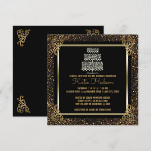 Black Gold Wedding Cake Bridal Shower Elegant Invitation