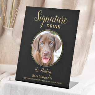Black Gold Wedding Custom Pet Dog Signature Drink Pedestal Sign