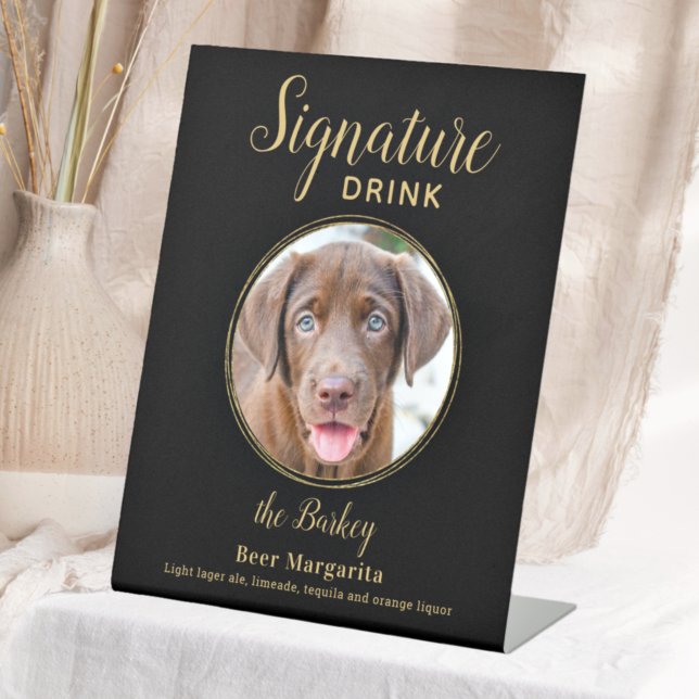 Black Gold Wedding Custom Pet Dog Signature Drink Pedestal Sign (Creator Uploaded)