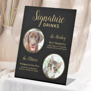 Black Gold Wedding Custom Pet Dog Signature Drinks Pedestal Sign