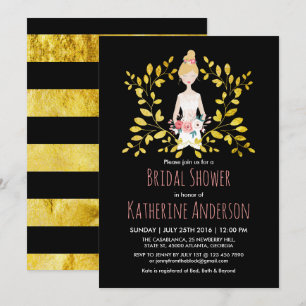 Black Gold Wedding Dress Bridal Shower Invitation
