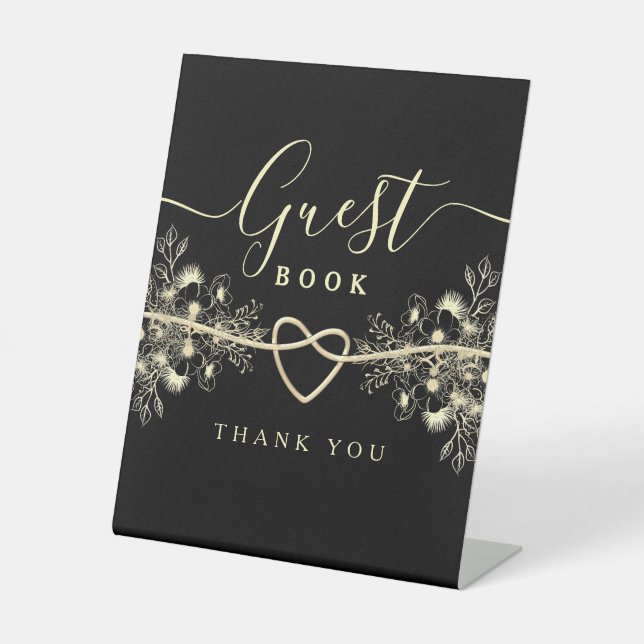 Black Gold Wedding Guest Book Sign (Front)