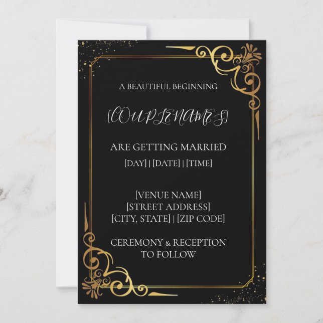 Black Gold Wedding Invitation (Front)