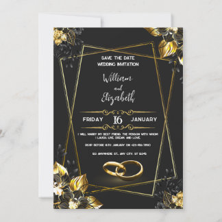 Black & Gold Wedding Invitation Card