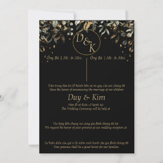 Black/Gold wedding Invitation English/Vietnamese