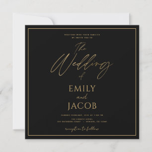 Black Gold Wedding Modern Typography Invitation