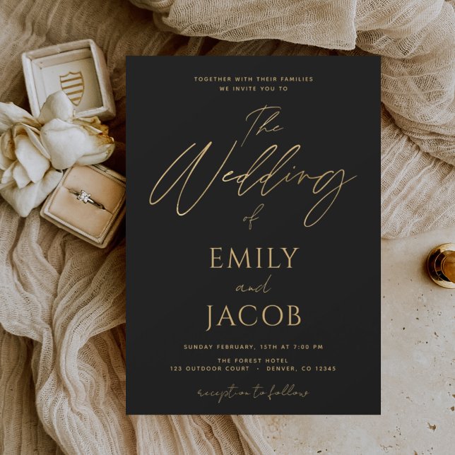 Black Gold Wedding Modern Typography Script Invitation (Creator Uploaded)