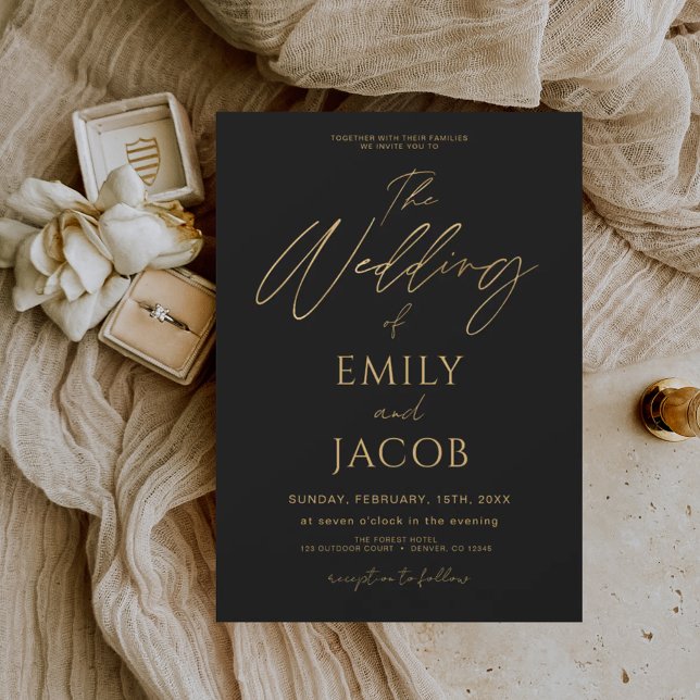 Black Gold Wedding Modern Typography Script Invitation (Creator Uploaded)