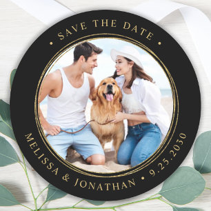 Black Gold Wedding Personalise Photo Save The Date Classic Round Sticker