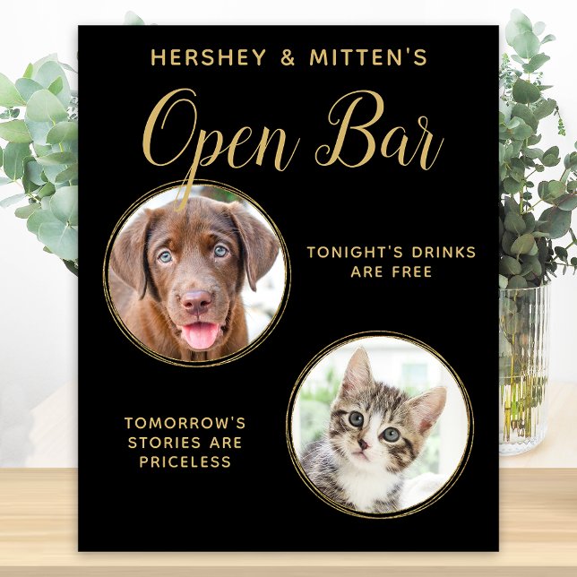 Black Gold Wedding Pet Dog Open Bar Custom 2 Photo Poster (Creator Uploaded)