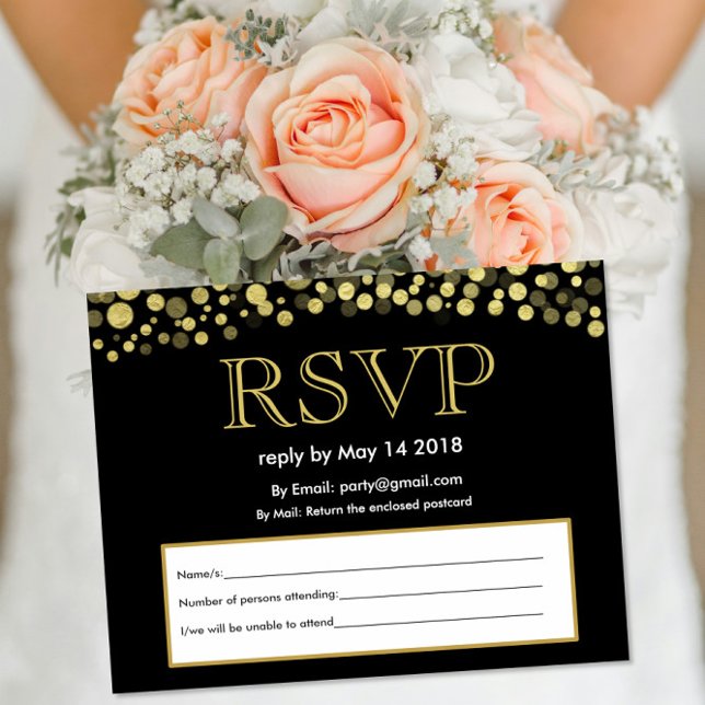 Black Gold Wedding RSVP Card (Creator Uploaded)