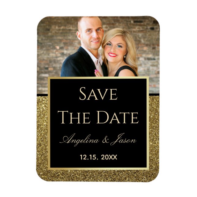Black Gold Wedding Save The Date Invitation Magnet (Vertical)