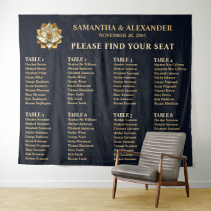 Black Gold Wedding Seating Chart Elegant 80 pax Tapestry
