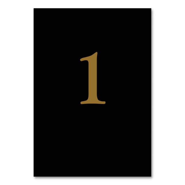 Black/Gold Wedding Table Number Card (Front)