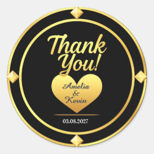 💛 Black Gold Wedding Thank you 🌹 Classic Round Sticker