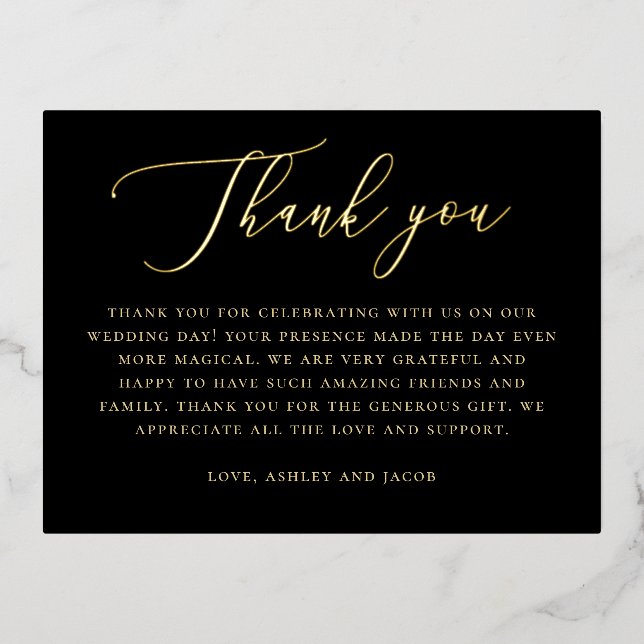 Black Gold Wedding Thank You | Formal Elegant Card (Front)