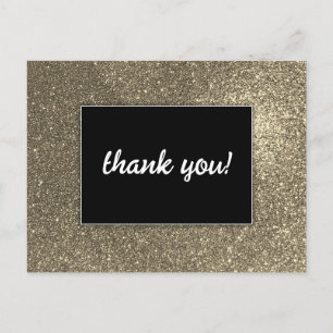 Black & Gold Wedding Thank You Modern Faux Glitter Postcard