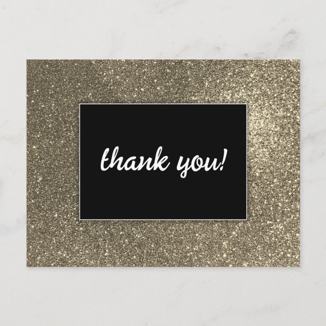 Black & Gold Wedding Thank You Modern Faux Glitter Postcard (Front)