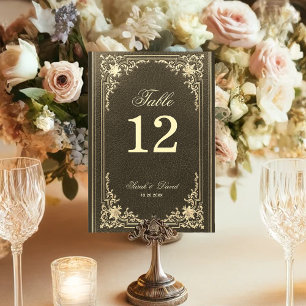 Black Gold Wedding Vintage Elegant Script Table Number