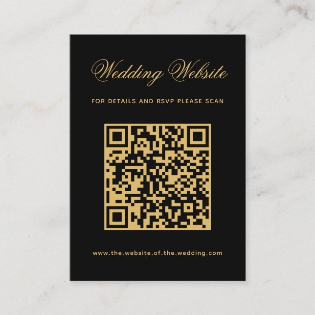Black & Gold Wedding Website QR Code Simple Script Enclosure Card (Front)