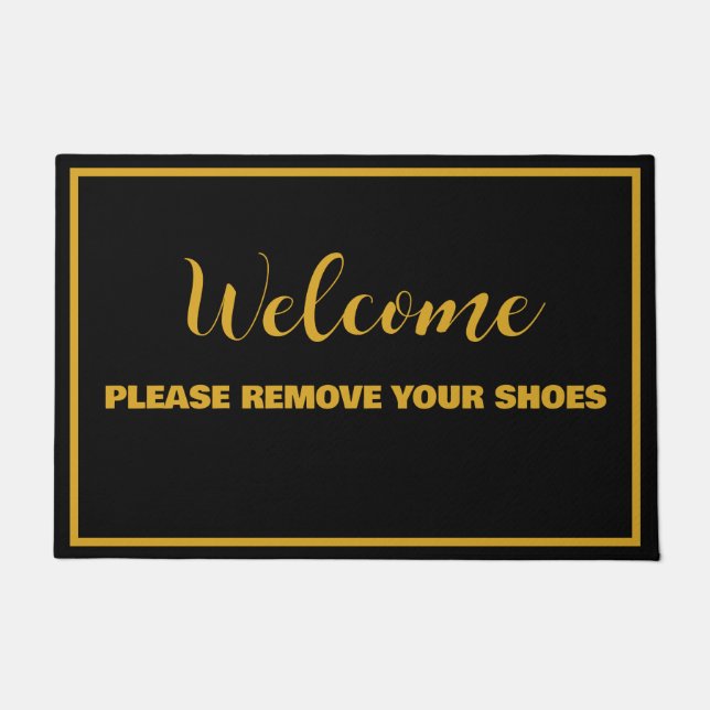 Black Gold Welcome Please Remove Your Shoes Doormat (Front)