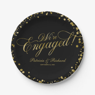 Black Gold We're Engaged Engagement Party Paper Plate