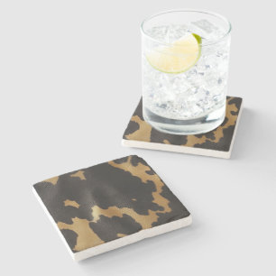 Black Gold Western Cow Print Stone Coaster