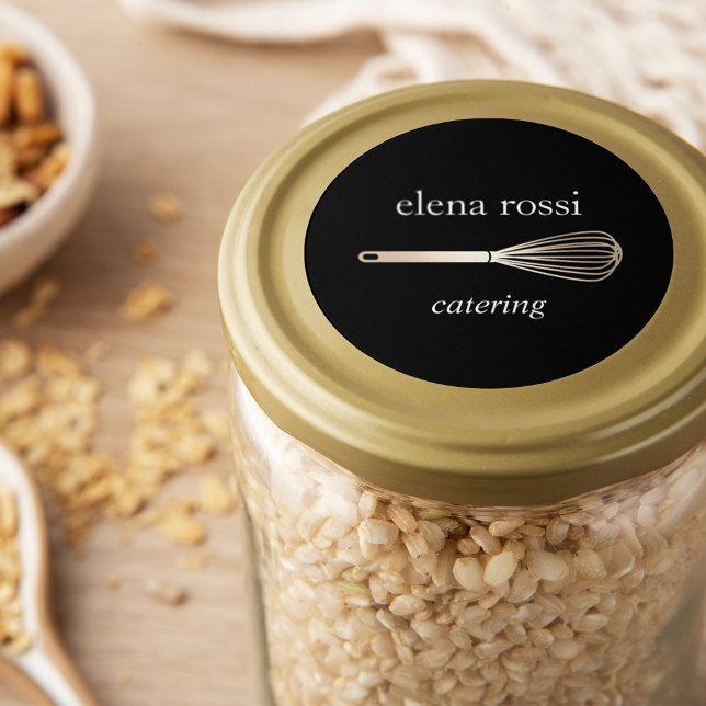 Black & Gold Whisk Logo | Chef Caterer Baker Classic Round Sticker (Creator Uploaded)