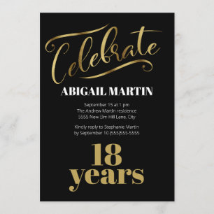 Black Gold White 18th Birthday Party Invitation