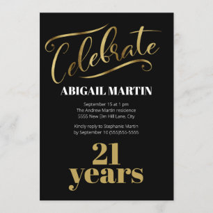 Black Gold White 21st Birthday Party Invitation