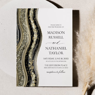 Black Gold White Agate Elegant Wedding Invitation