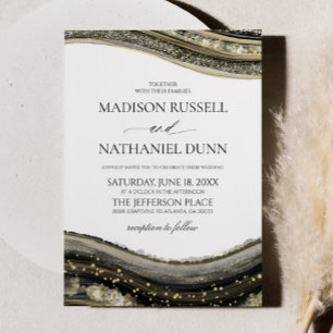 Black Gold White Agate Elegant Wedding Invitation