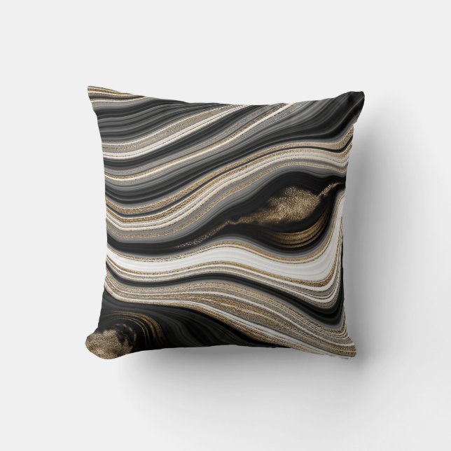 Black Gold White Agate modern Cushion (Front)