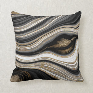 Black Gold White Agate modern Cushion