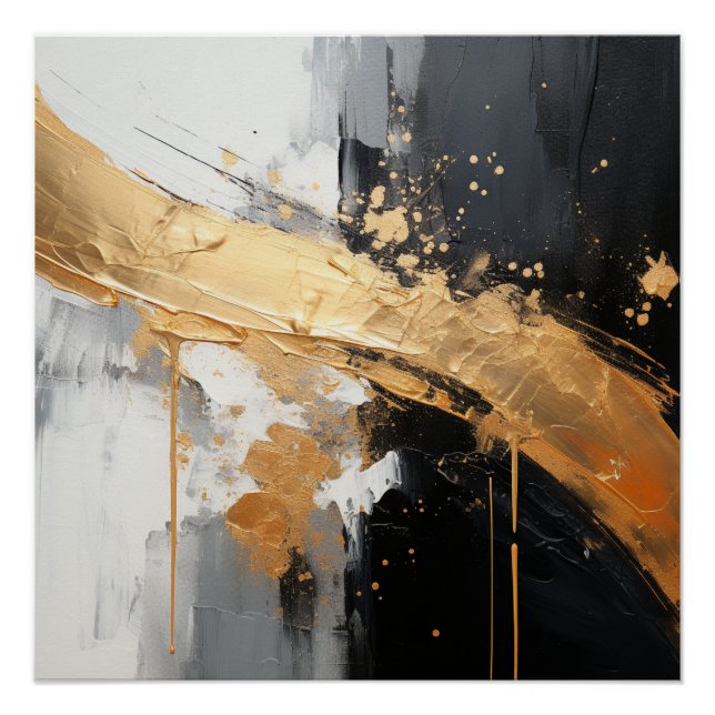 Black, gold, white and grey oil-like abstract poster (Front)