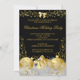 Black Gold White Bauble Christmas Holiday Party Invitation