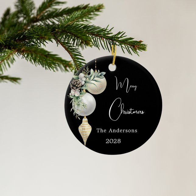 Black gold white baubles Christmas Ceramic Ornament (Creator Uploaded)
